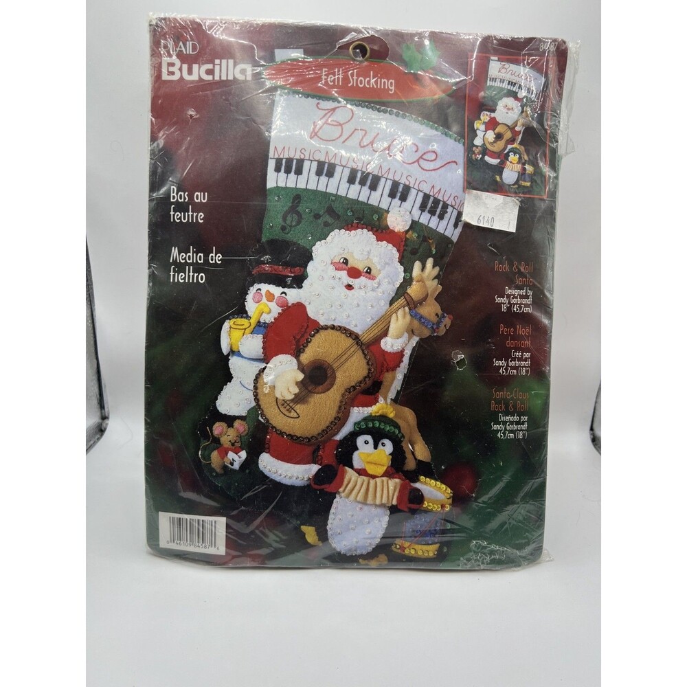 Bucilla Rock and Roll Santa Stocking Kit-RARE/Tri-lingual instructions